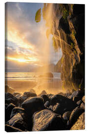 Leinwandbild Wasserfall bei Sonnenaufgang auf Madeira - Martin Podt