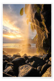 Wandbild Wasserfall bei Sonnenaufgang auf Madeira - Martin Podt
