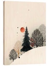 Holzbild Abend im Winterwald