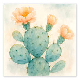 Wandbild Blühender Kaktus mit pfirsichfarbenen Blüten - Natalie Bruns