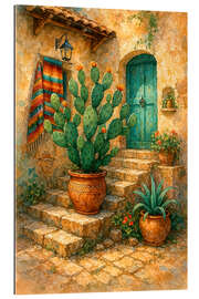 Gallery Print Sonniges mexikanisches Haus mit blühendem Kaktus