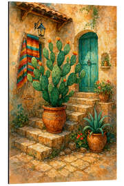 Magnettafel Sonniges mexikanisches Haus mit blühendem Kaktus