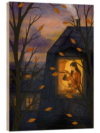 Holzbild Novemberabend in der Stadt