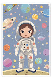 Poster Kleine Astronautin im Weltraum