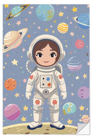 Wandsticker Kleine Astronautin im Weltraum