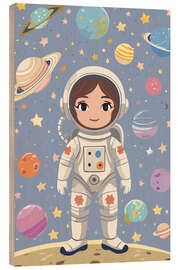 Holzbild Kleine Astronautin im Weltraum
