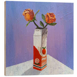 Holzbild Orange Rosen