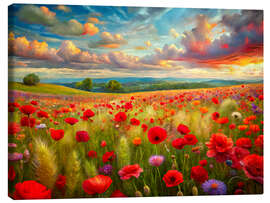 Leinwandbild Mohnfeld im Frühling mit leuchtenden Farben - nobelart