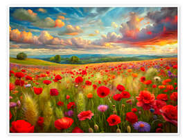 Wandbild Mohnfeld im Frühling mit leuchtenden Farben - nobelart