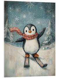 Acrylglasbild Süßer kleiner Pinguin beim Ski-Fahren