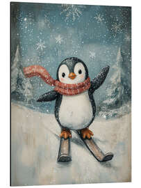 Alubild Süßer kleiner Pinguin beim Ski-Fahren