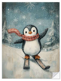Wandsticker Süßer kleiner Pinguin beim Ski-Fahren