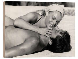 Holzbild Der Swimmingpool - Romy Schneider und Alain Delon