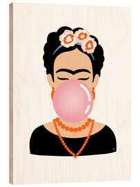 Holzbild Frida Kahlo - Pink Bubble Gum - Martina
