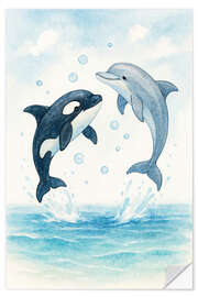 Wandsticker Verspielter Delfin und Orca springen im Meer - Natalie Bruns
