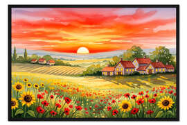 Gerahmter Kunstdruck Sonnenuntergang auf den Feldern