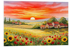 Hartschaumbild Sonnenuntergang auf den Feldern