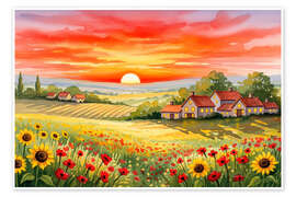 Poster Sonnenuntergang auf den Feldern