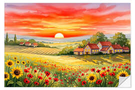 Wandsticker Sonnenuntergang auf den Feldern
