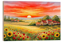 Holzbild Sonnenuntergang auf den Feldern