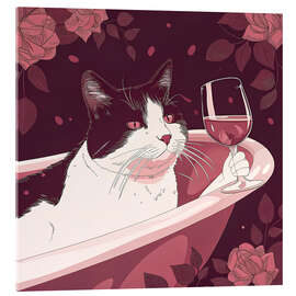 Acrylglasbild Katze trinkt Rotwein - nobelart