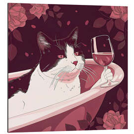 Tableau en aluminium Chat buvant du vin rouge - nobelart