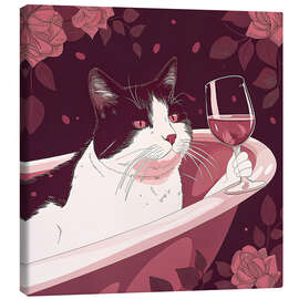 Leinwandbild Katze trinkt Rotwein - nobelart