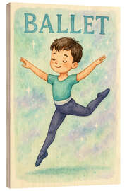 Holzbild Fröhlicher Junge beim Ballett-Sprung