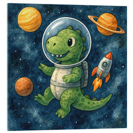 Acrylglasbild Dinosaurier-Astronaut im All - Natalie Bruns