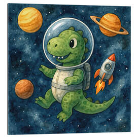Quadro em plexi-alumínio Dinosaur astronaut in space - Natalie Bruns