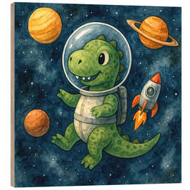Holzbild Dinosaurier-Astronaut im All - Natalie Bruns