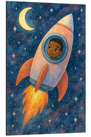 Alubild Junge fliegt in einer Rakete durch die Sterne - Natalie Bruns