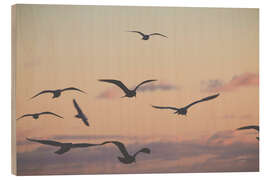 Holzbild Vogelschwarm im Sonnenuntergang - Nathan Larson