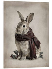 Acrylglasbild Winterhase mit rotem Schal - Olga Telnova