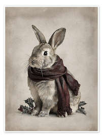 Wandbild Winterhase mit rotem Schal - Olga Telnova