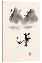 Holzbild Fischer am Fluss