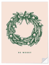 Wandsticker Be merry - Weihnachtskranz
