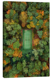 Leinwandbild Tennisplatz mitten im Wald im Herbst - Martin Podt