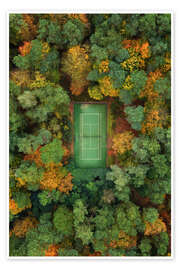 Wandbild Tennisplatz mitten im Wald im Herbst - Martin Podt