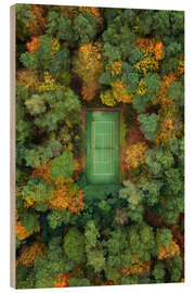 Holzbild Tennisplatz mitten im Wald im Herbst - Martin Podt