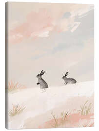 Leinwandbild Zwei Hasen im Schnee