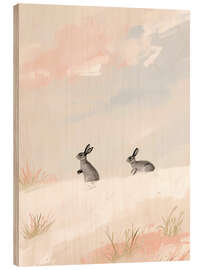 Holzbild Zwei Hasen im Schnee