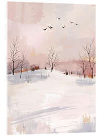 Acrylglasbild Schneelandschaft mit Vogelschwarm - Ohkimiko