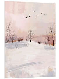 Hartschaumbild Schneelandschaft mit Vogelschwarm - Ohkimiko