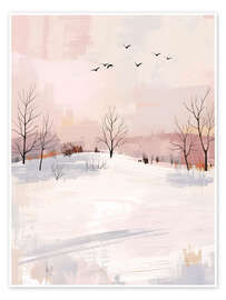 Wandbild Schneelandschaft mit Vogelschwarm - Ohkimiko