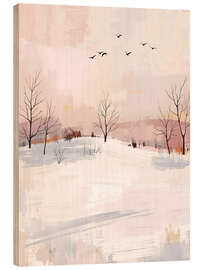 Holzbild Schneelandschaft mit Vogelschwarm - Ohkimiko
