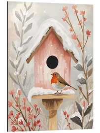 Magnettafel Vogelhaus mit Rotkehlchen und Pflanzen