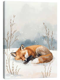 Leinwandbild Schlafender Fuchs im Schnee