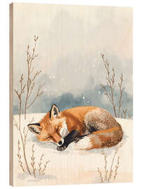 Holzbild Schlafender Fuchs im Schnee