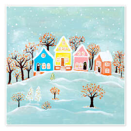 Wandbild Weihnachtshaus im Winterland - Madelene Löfholm